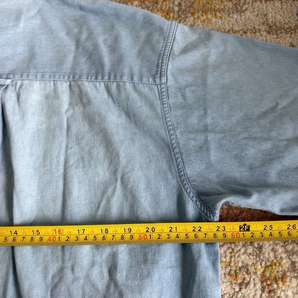 Vintage Eddie Bauer Light Wash Denim Short Sleeve Button Up Shirt Medium - Picture 5 of 6